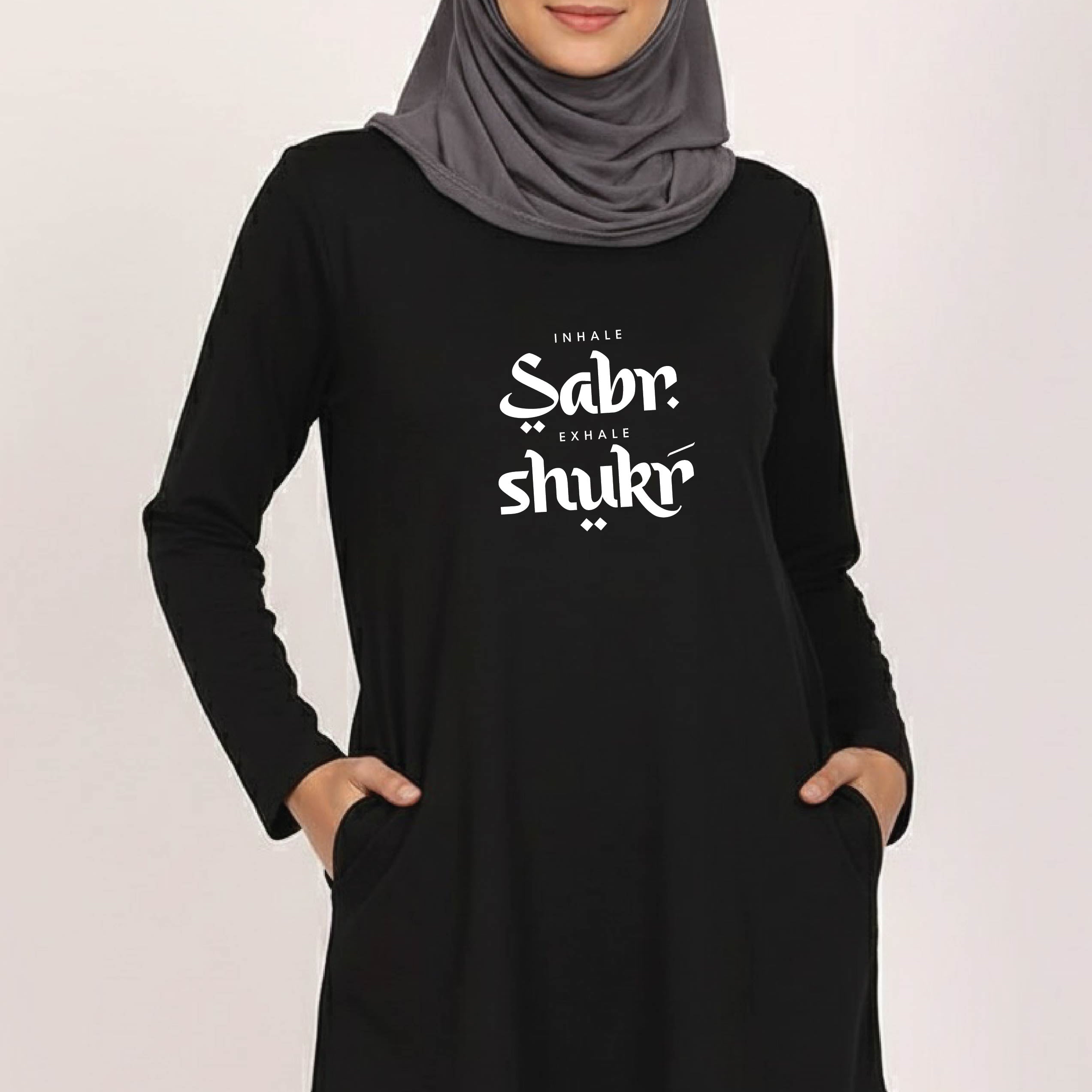 Inhale Sabr Exhale Shukr Urdu Women’s Long Tee – 100% Cotton