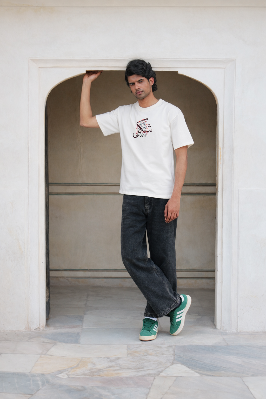 Shukr Mughal Floral Design  Oversized Off-White T-Shirt 240 GSM