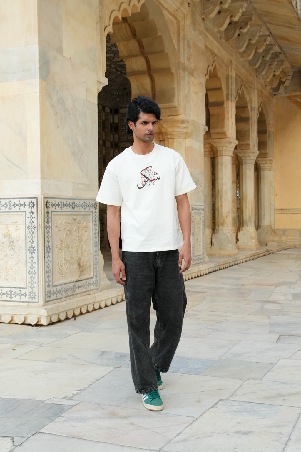Shukr Mughal Floral Design  Oversized Off-White T-Shirt 240 GSM