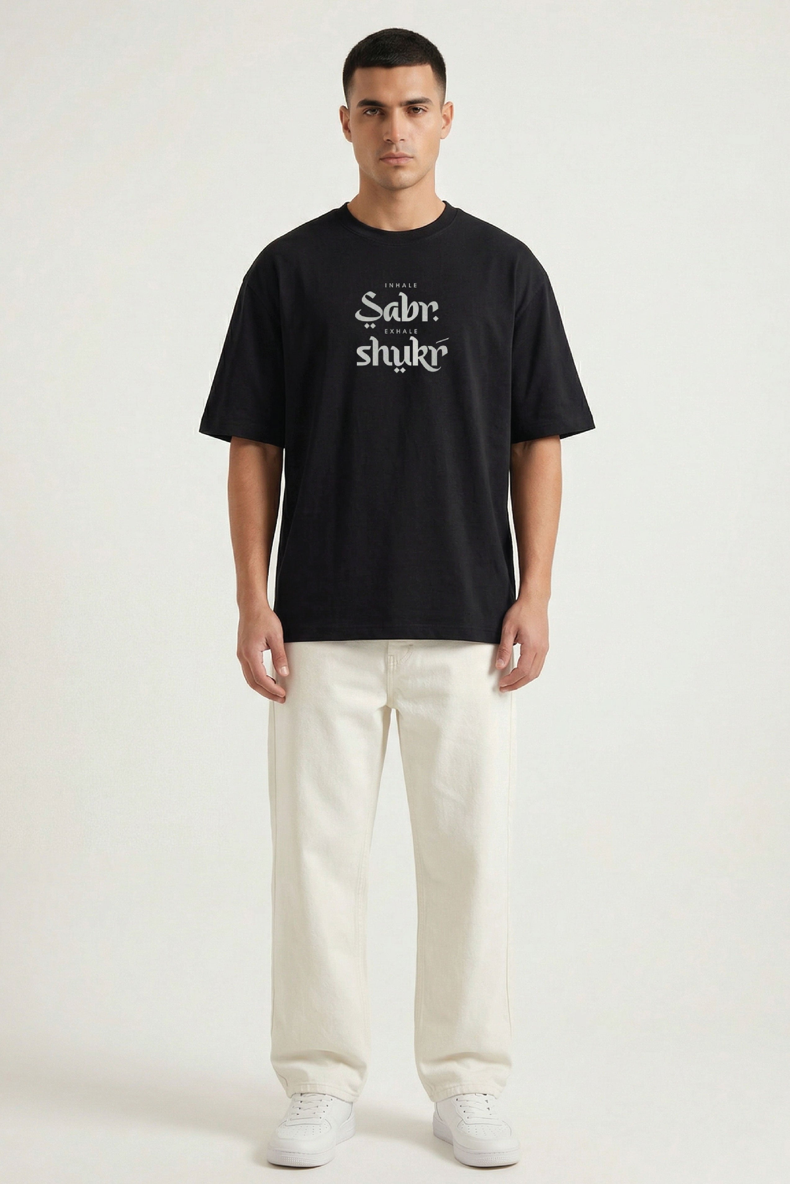 Inhale Sabr Exhale Shukr - Unisex Black Oversized Urdu T-Shirt  180GSM