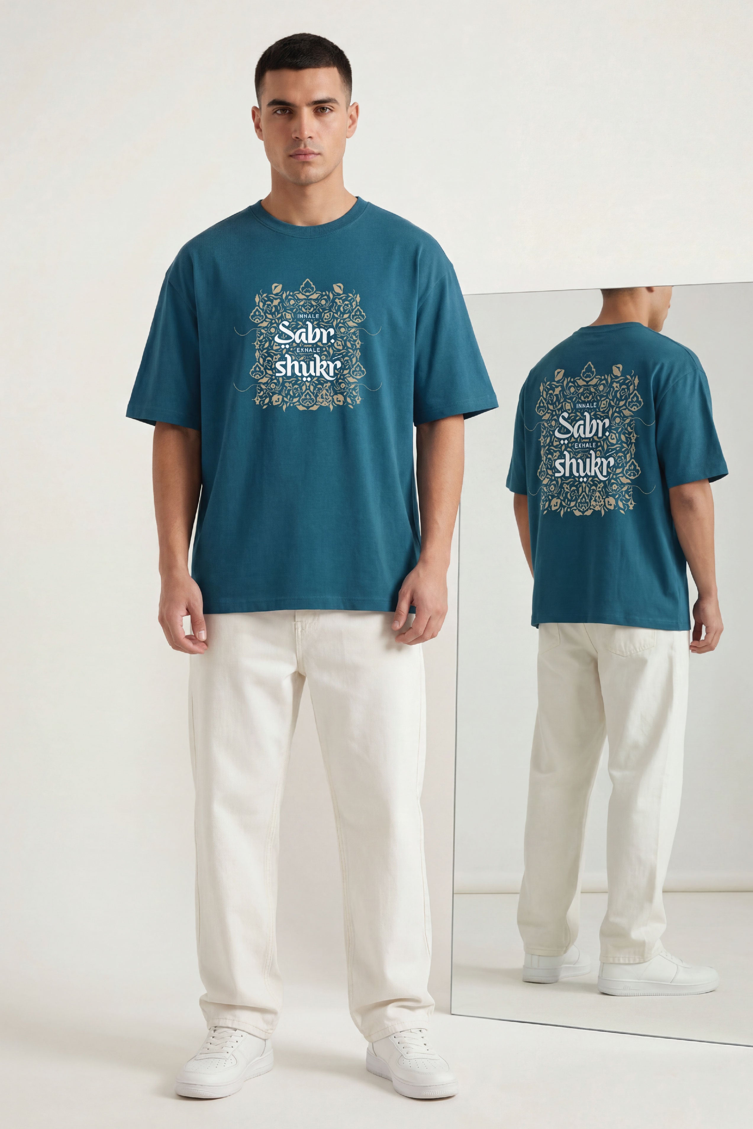 inhale Sabr Exhale Shukr Heritage Bloom Oversized Urdu T-Shirt
