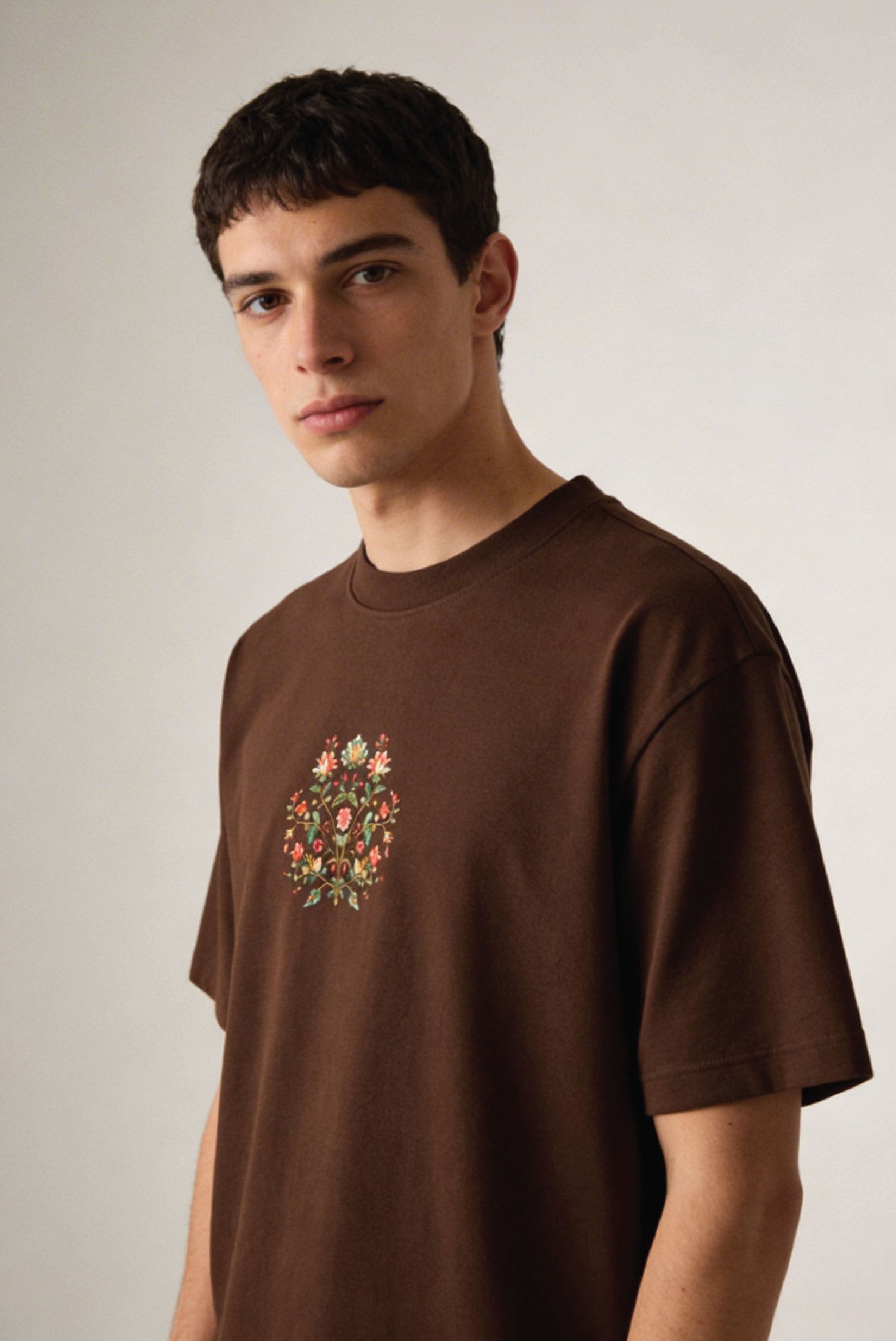 Gul Bloom Heritage Coffee Brown Oversized T-Shirt 240 GSM