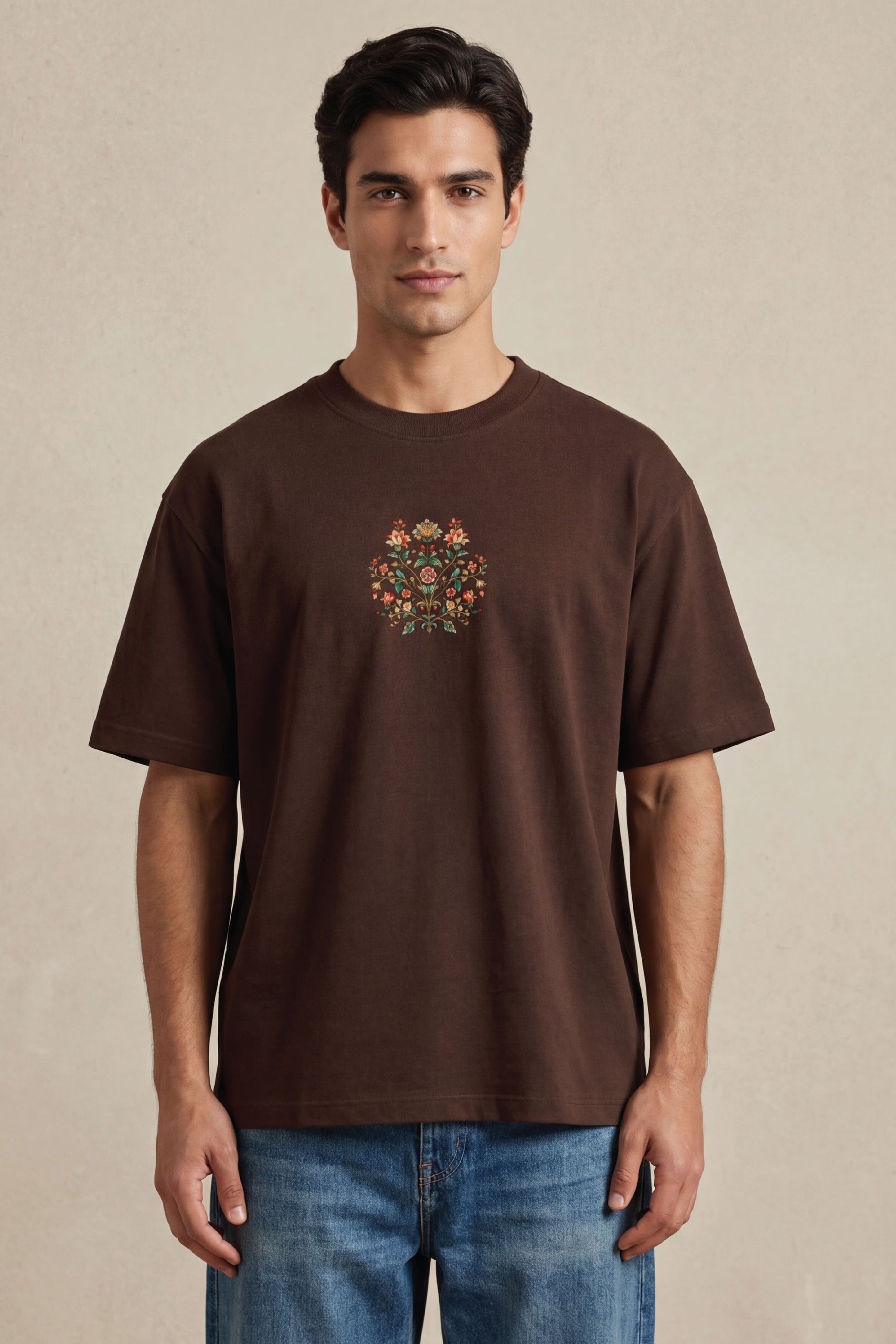 Gul Bloom Heritage Coffee Brown Oversized T-Shirt 240 GSM