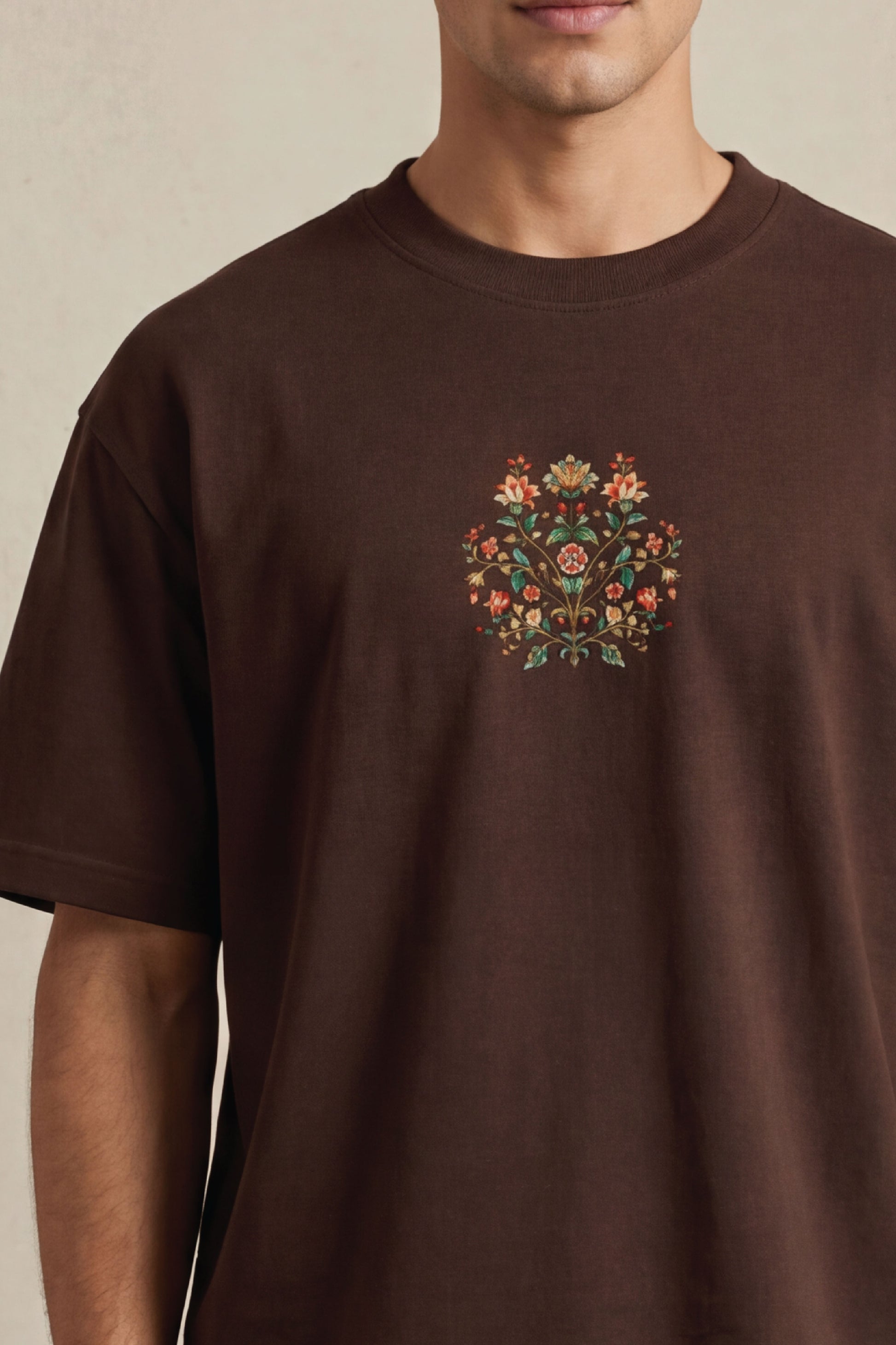 Gul Bloom Heritage Coffee Brown Oversized T-Shirt 240 GSM