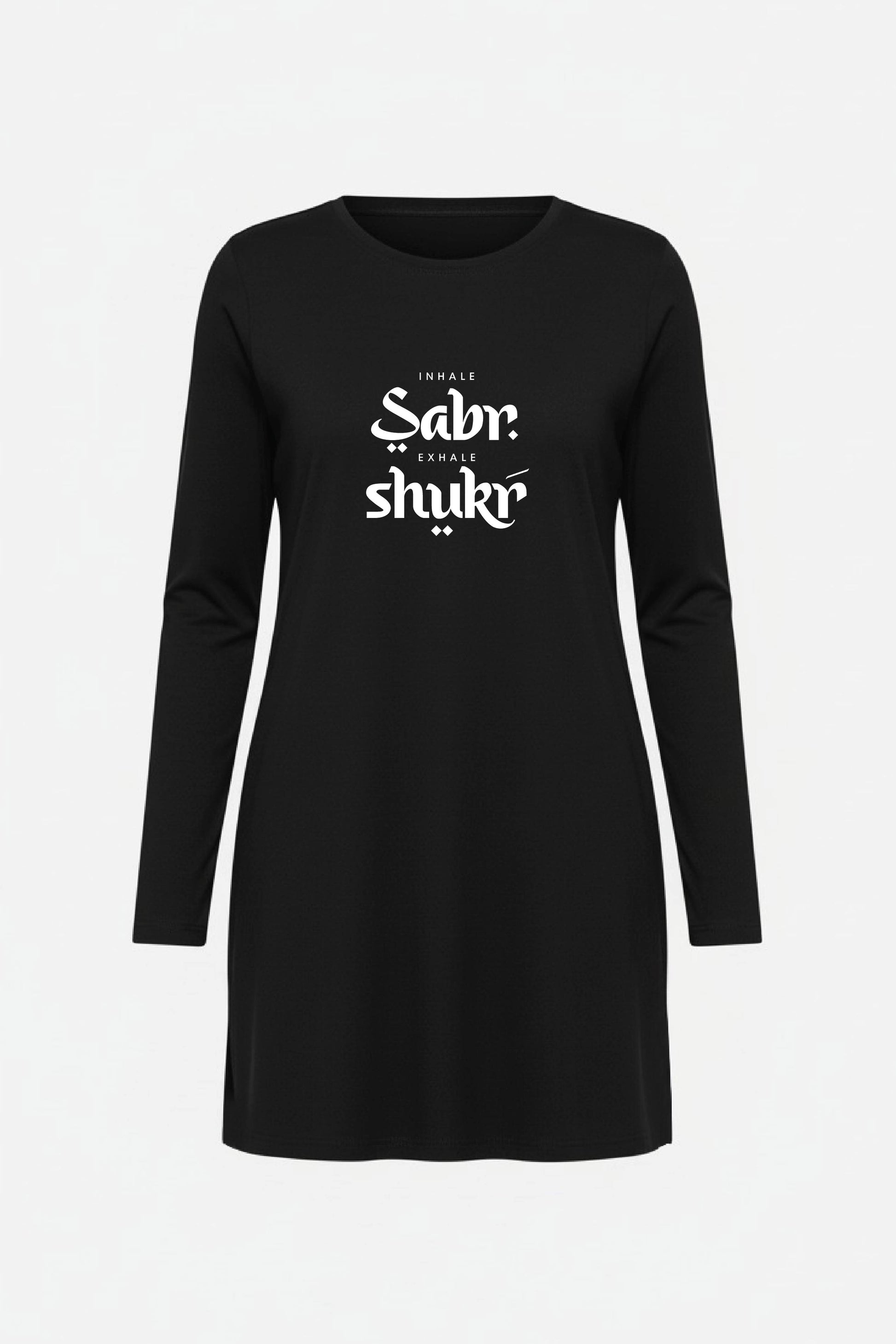 Inhale Sabr Exhale Shukr Urdu Women’s Long Tee – 100% Cotton