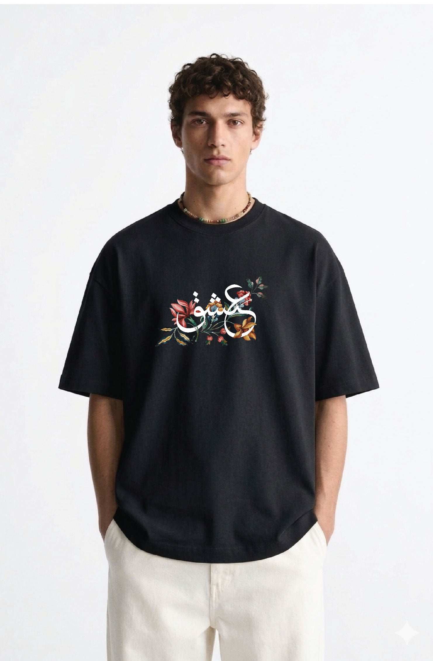 Bloom of Ishq Oversized Urdu T-Shirt Black 240 GSM