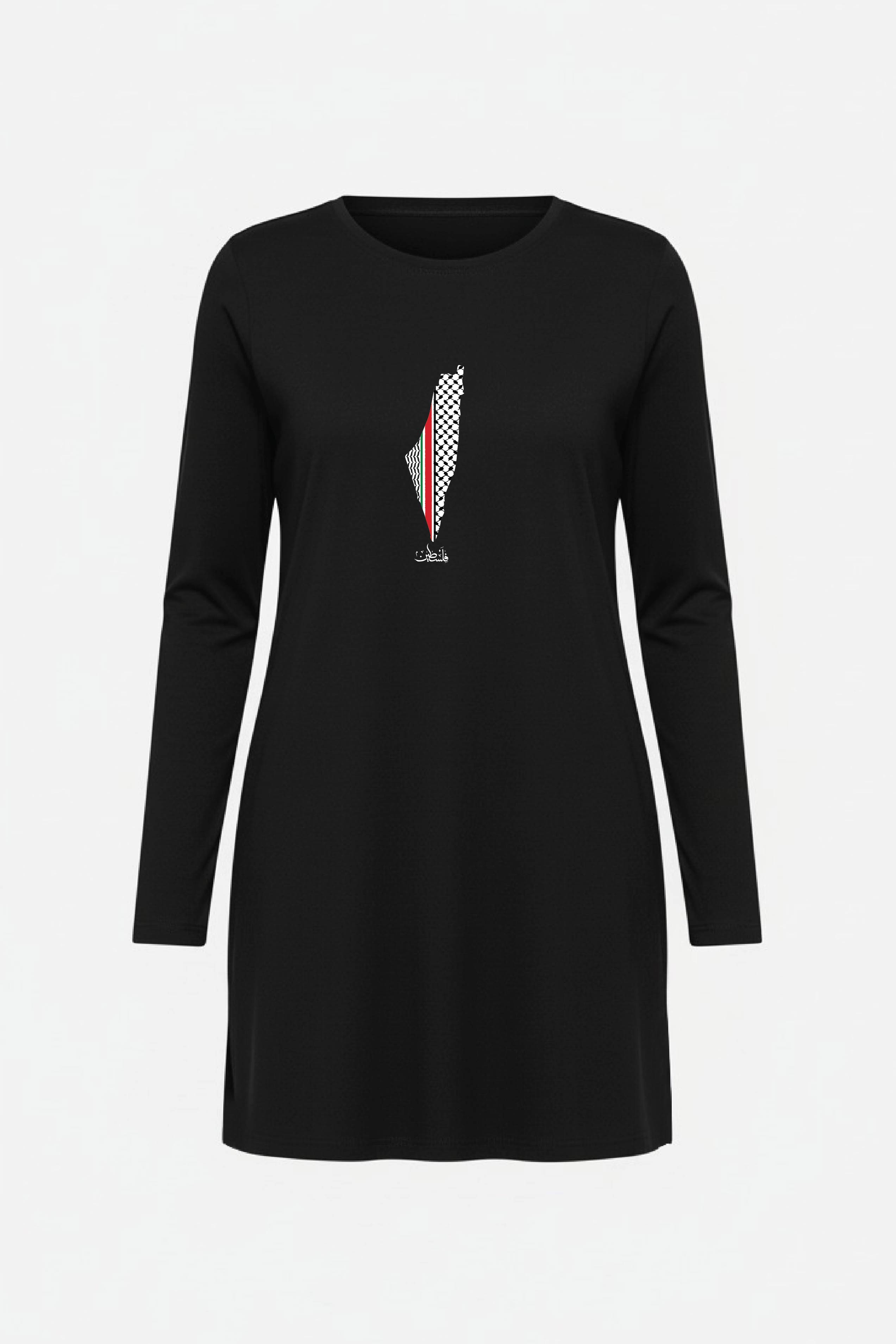 Palestine Urdu Women’s Long Tee – 100% Cotton