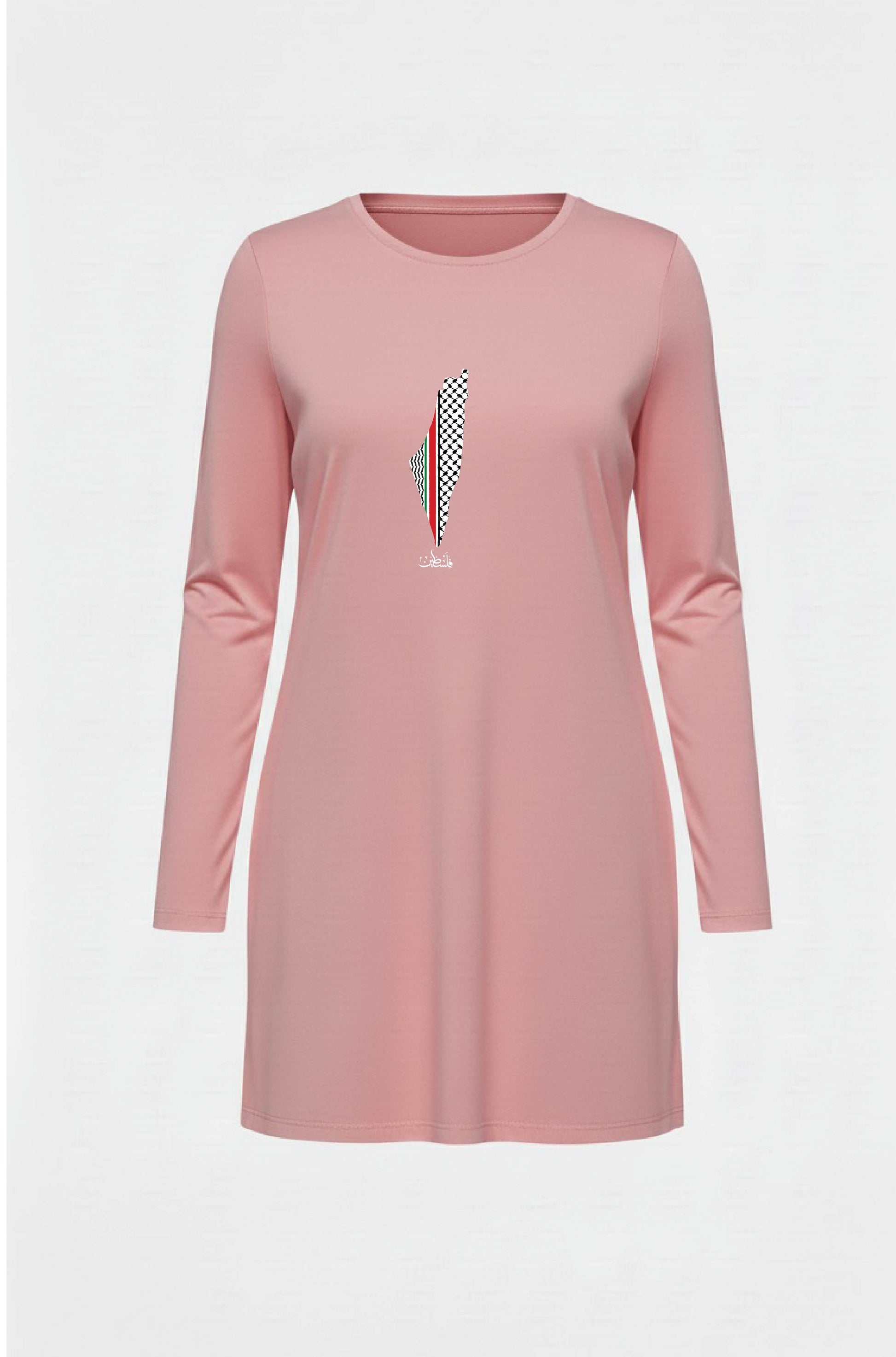Palestine Urdu Women’s Long Tee – 100% Cotton