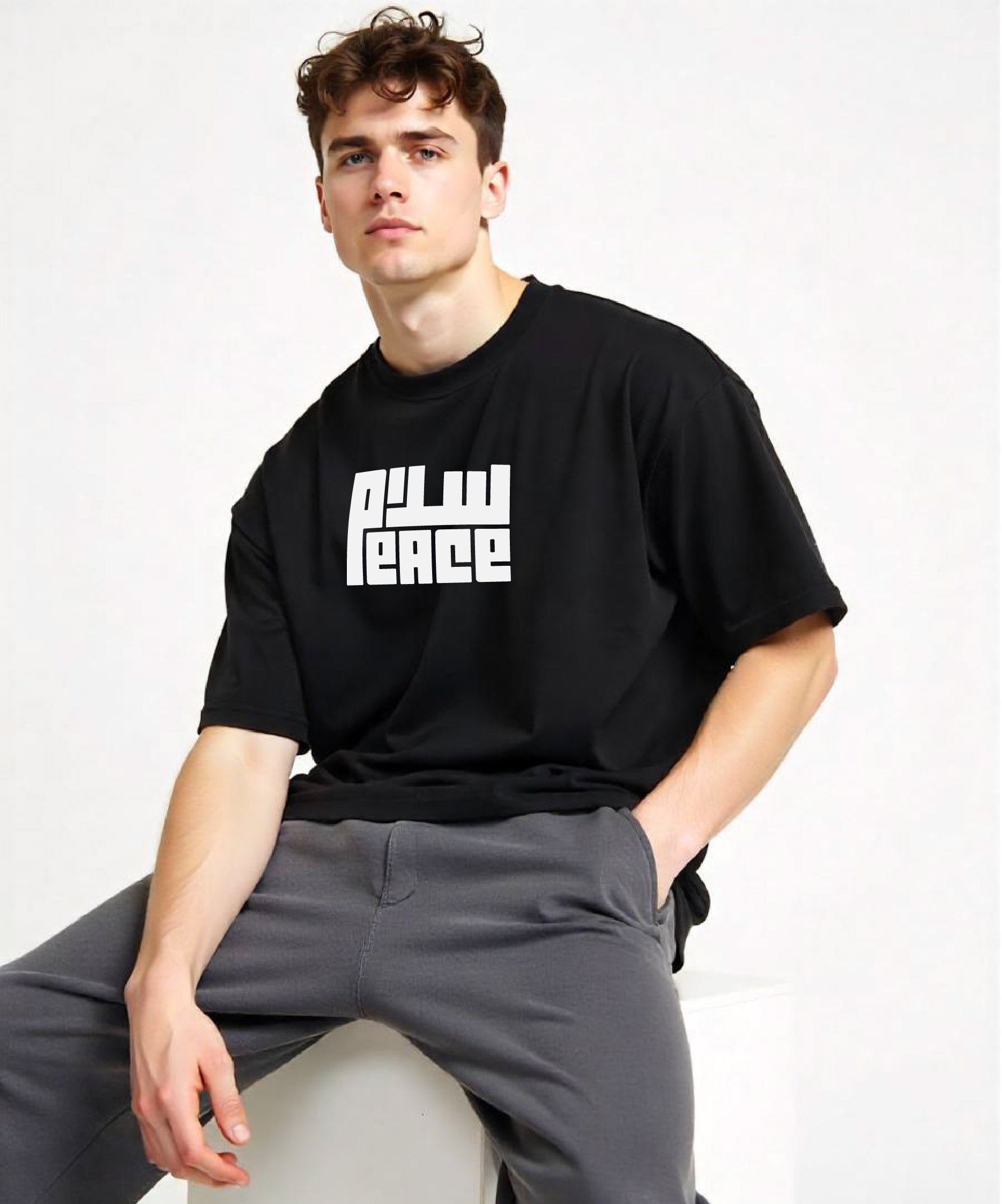 Peace - Unisex Black Oversized Urdu T-Shirt