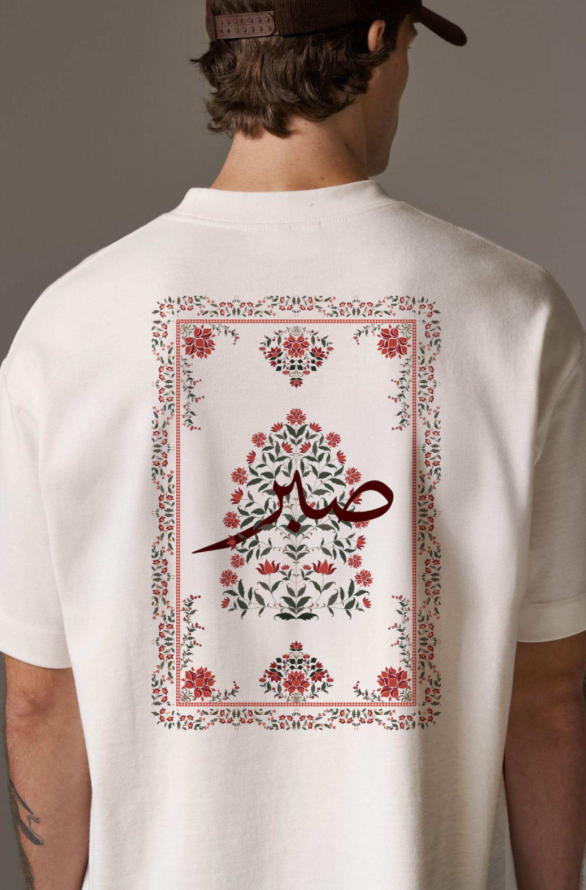 Sabr Mughal Floral Design Oversized Off-White T-Shirt 240 GSM