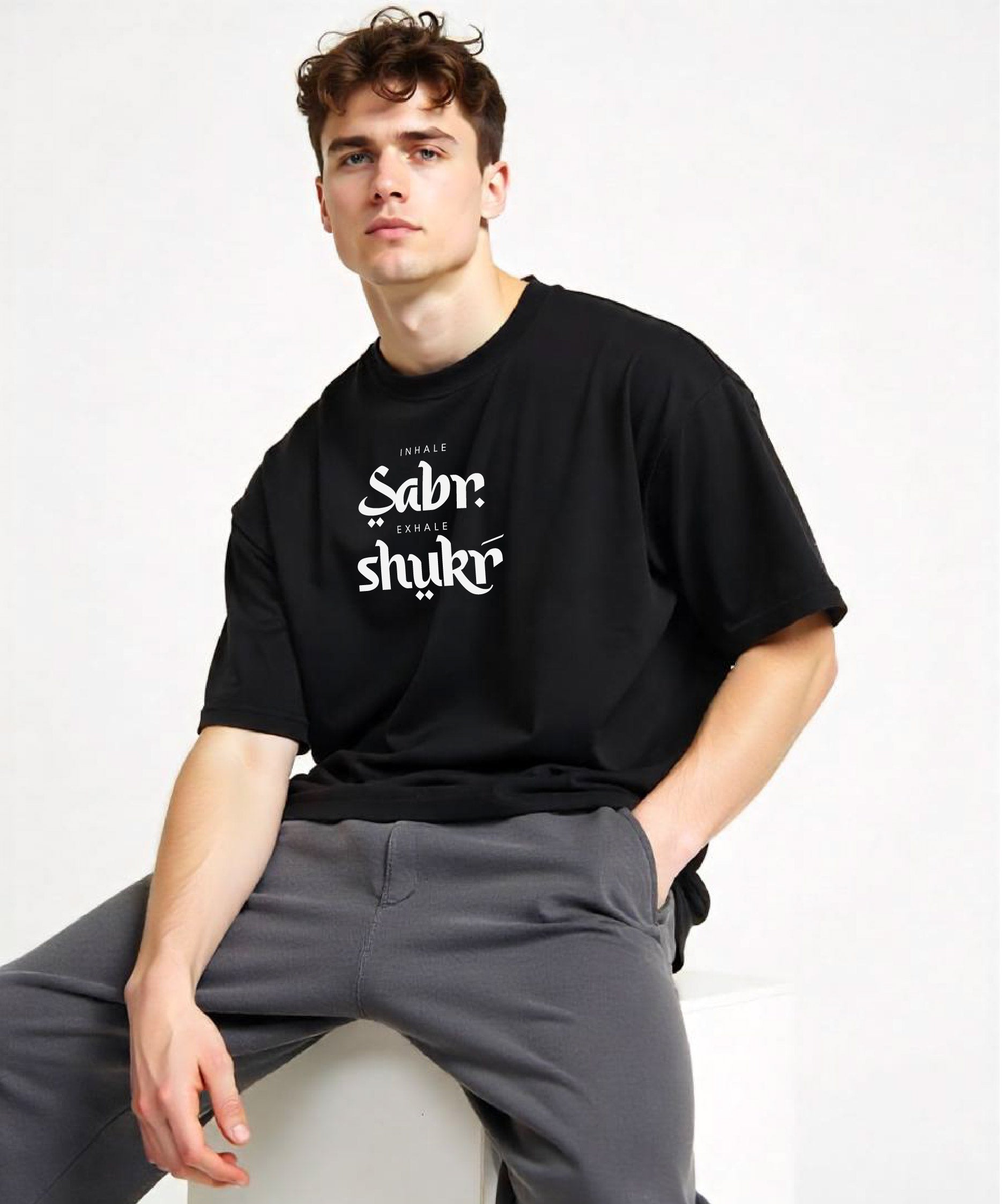 Inhale Sabr Exhale Shukr - Unisex Black Oversized Urdu T-Shirt