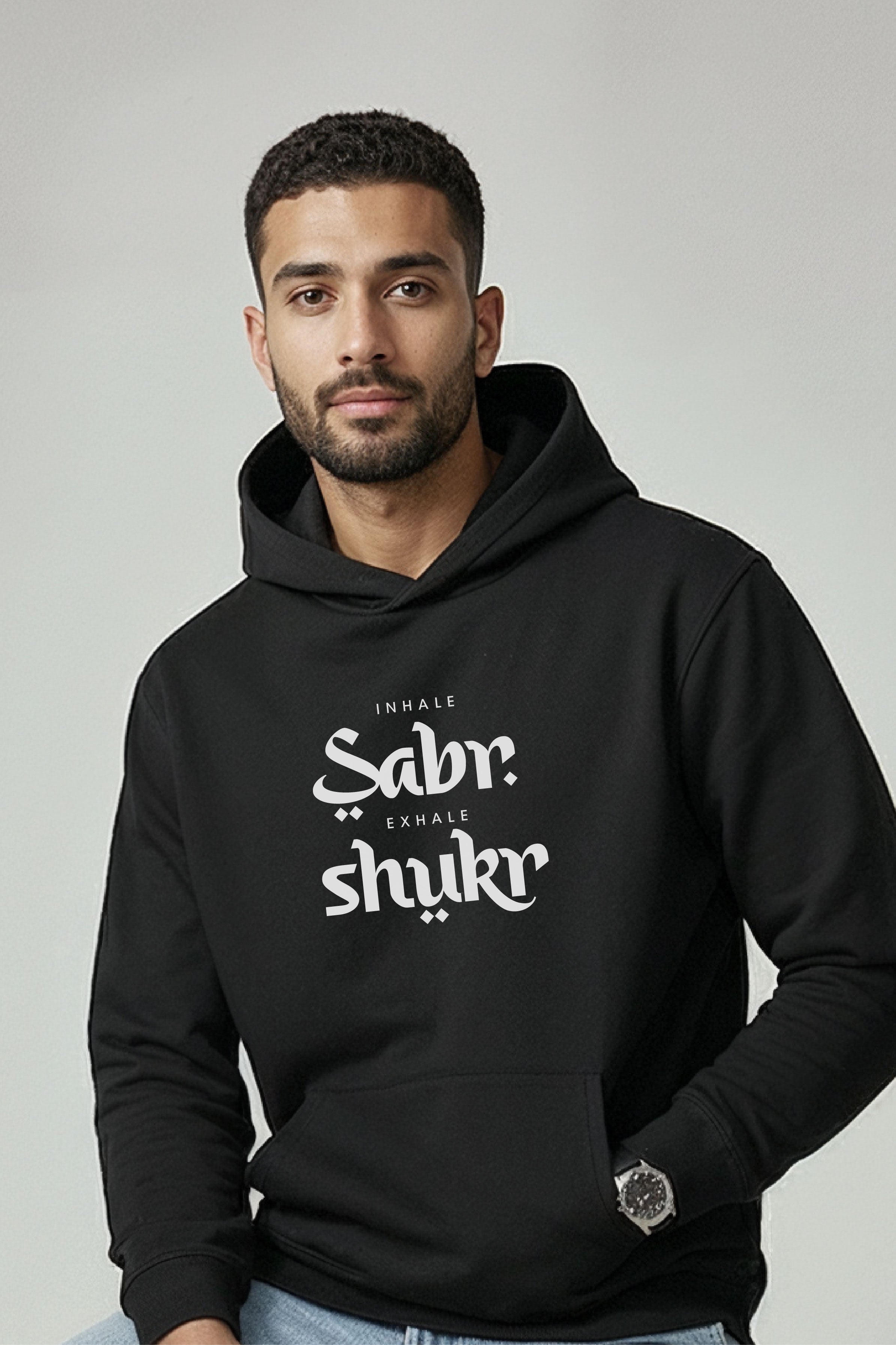 Inhale Sabr Exhale Shukr UrduHoodies, 380 GSM
