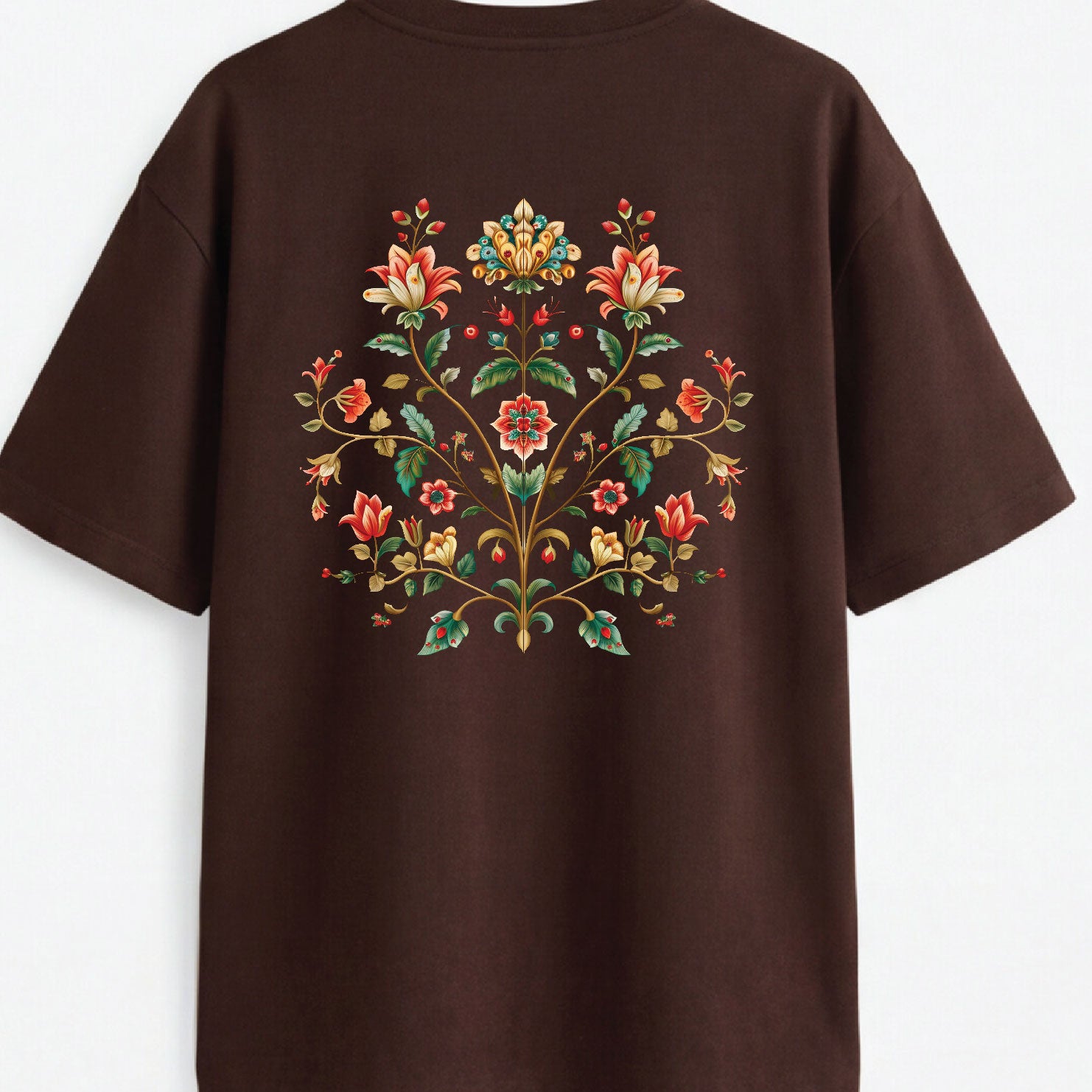 Gul Bloom Heritage Coffee Brown Oversized T-Shirt 240 GSM